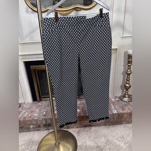 Chico’s So Slimming Brigitte Tassel Hem Crop Pants Sz 16 Black White‎ NWT